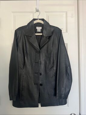 VINTAGE Tribeca studio Women’s Black Leather Button-Front Jacket size M